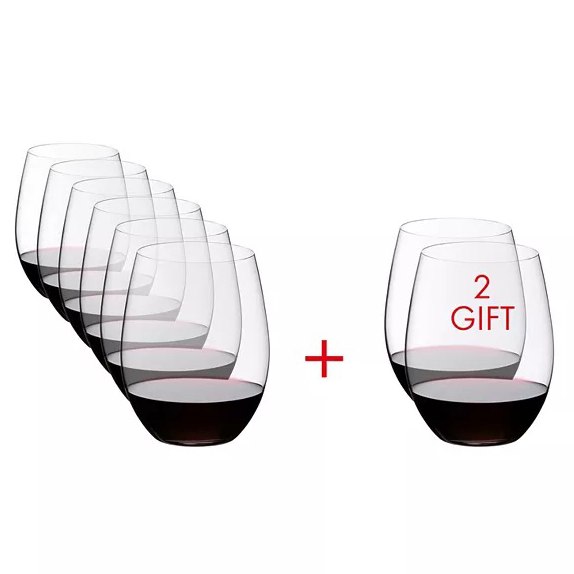 Riedel The O Stemless Cabernet/Merlot Wine Glasses – 21oz – 8 Glasses - Buy 6 - Get 2 Free
