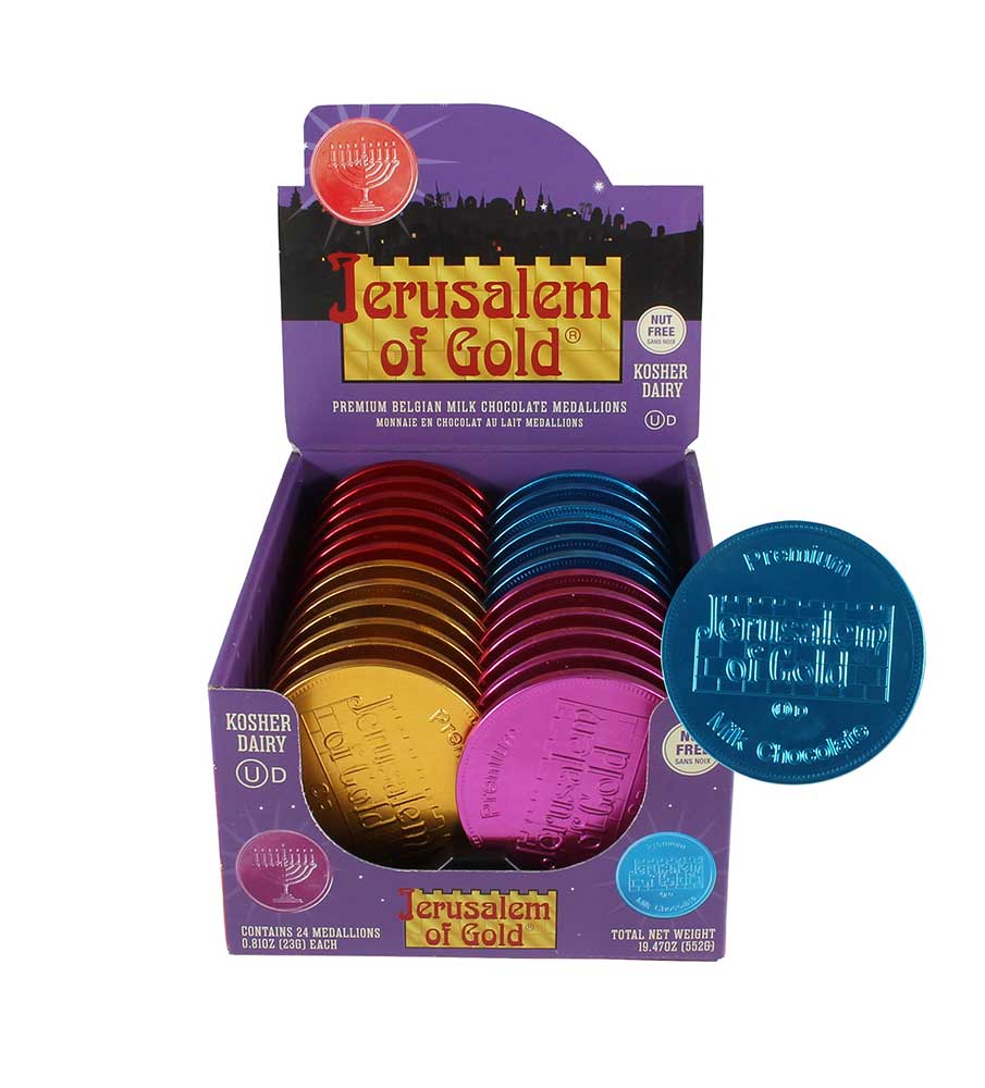 Premium Hannukah Gelt - 3” Belgian Milk Chocolate MultiColor Medallions – Nut Free – SOLD INDIVIDUALLY