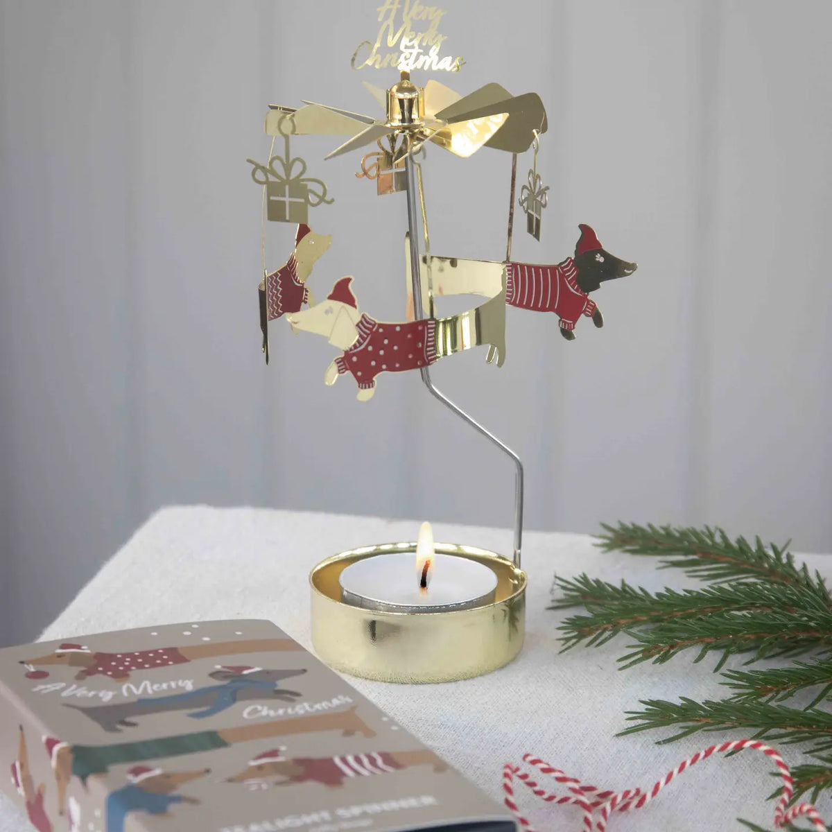 Talla Rotary Tealight Spinning Candle Holder – Jolly Dogs – 2.8" x 6.5"