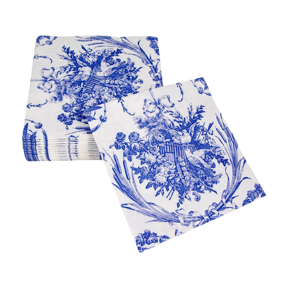Caspari Romantic Toile Blue Paper Cocktail Napkins - 20pk