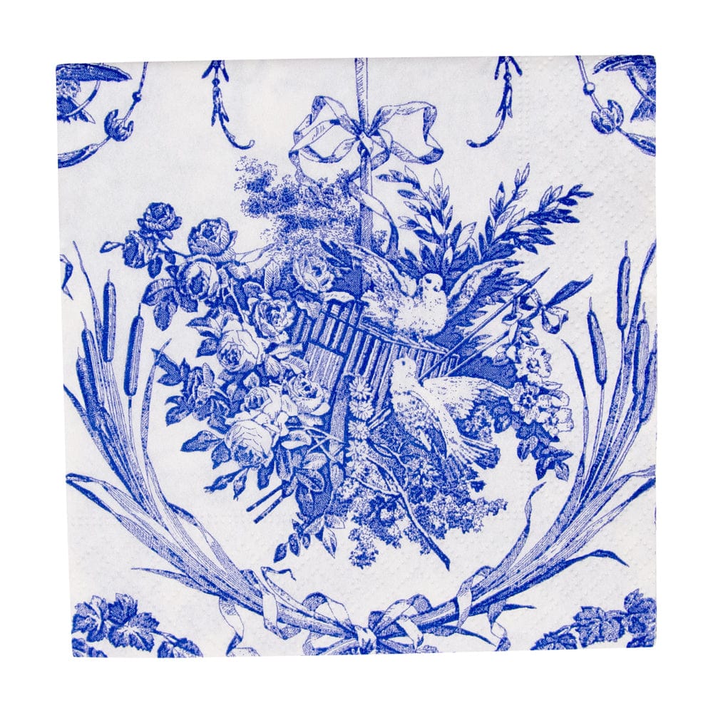 Caspari Romantic Toile Blue Paper Cocktail Napkins - 20pk