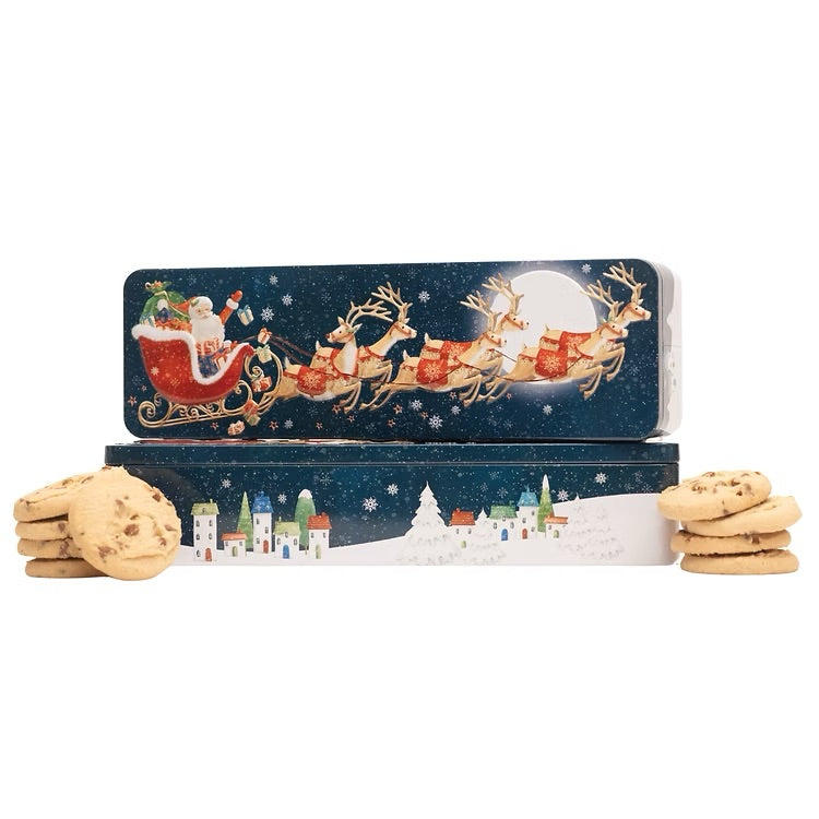 Cookie Filled Christmas Flying Santa Tin – 12" x 4" – 8oz