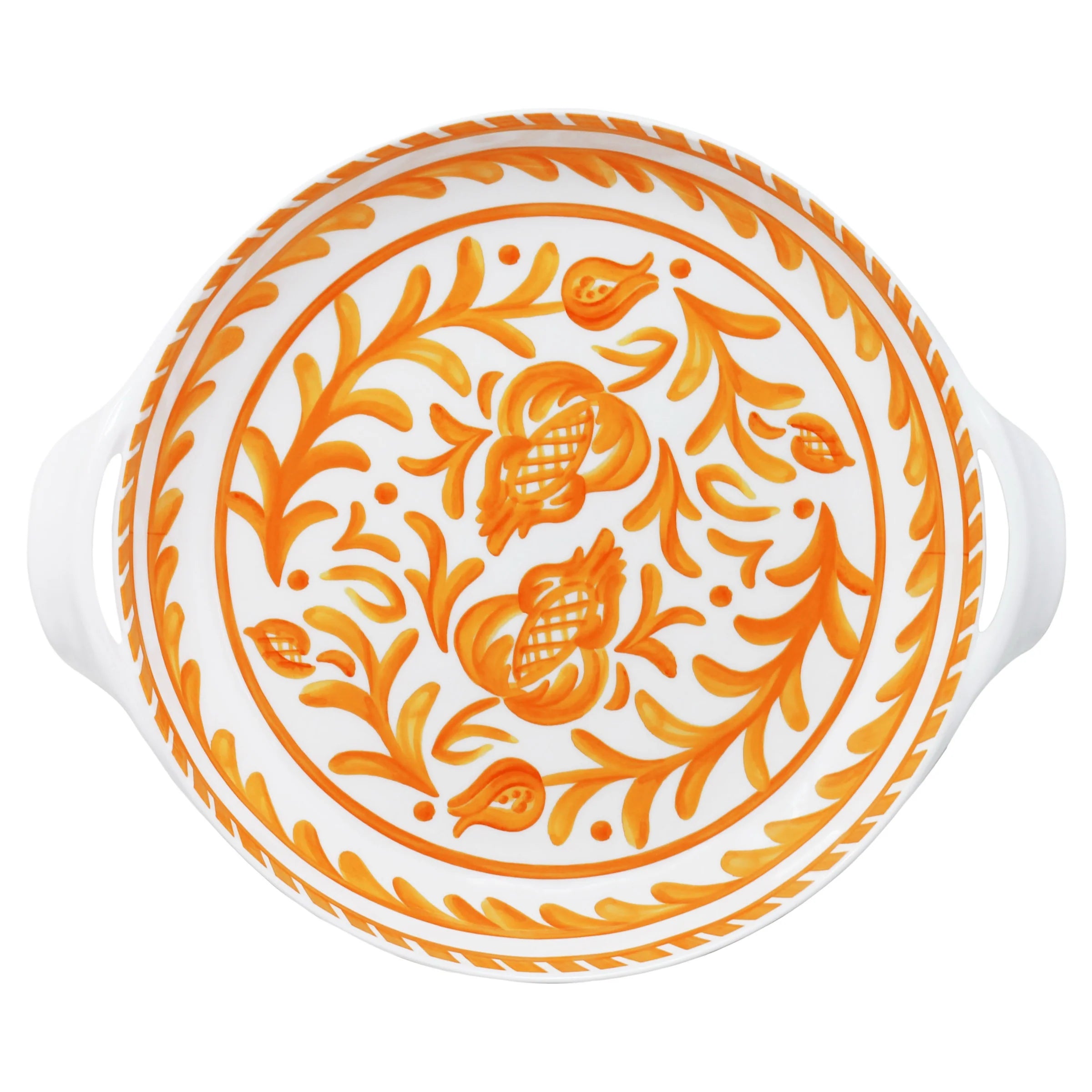 Le Cadeaux Melamine Large Shallow Handled Bowl – Sicily Orange – 16"