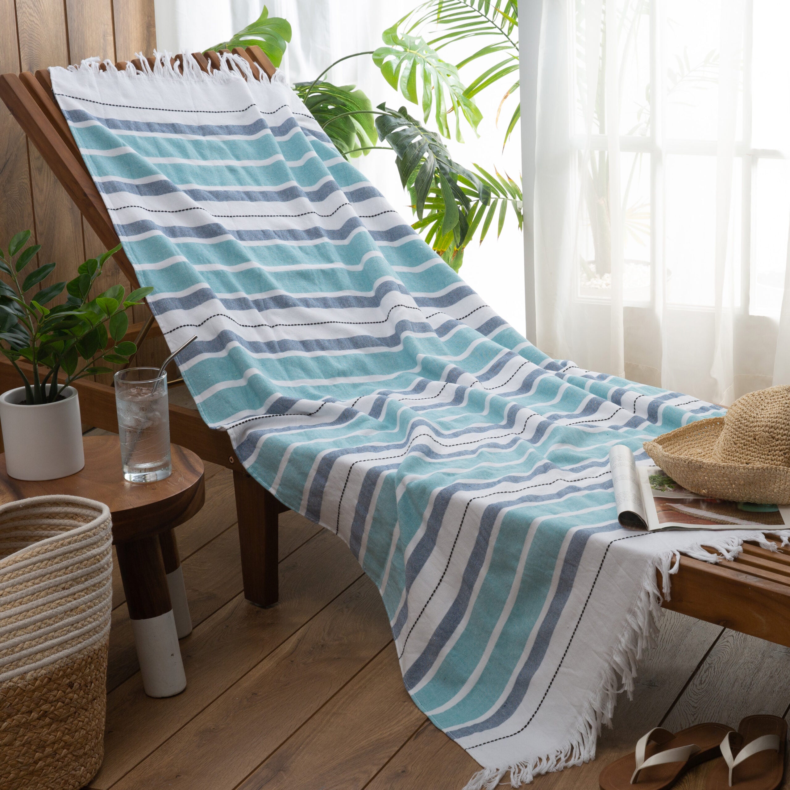 Antalya Beach Towel With Fringe – Teal – 35" x 70"