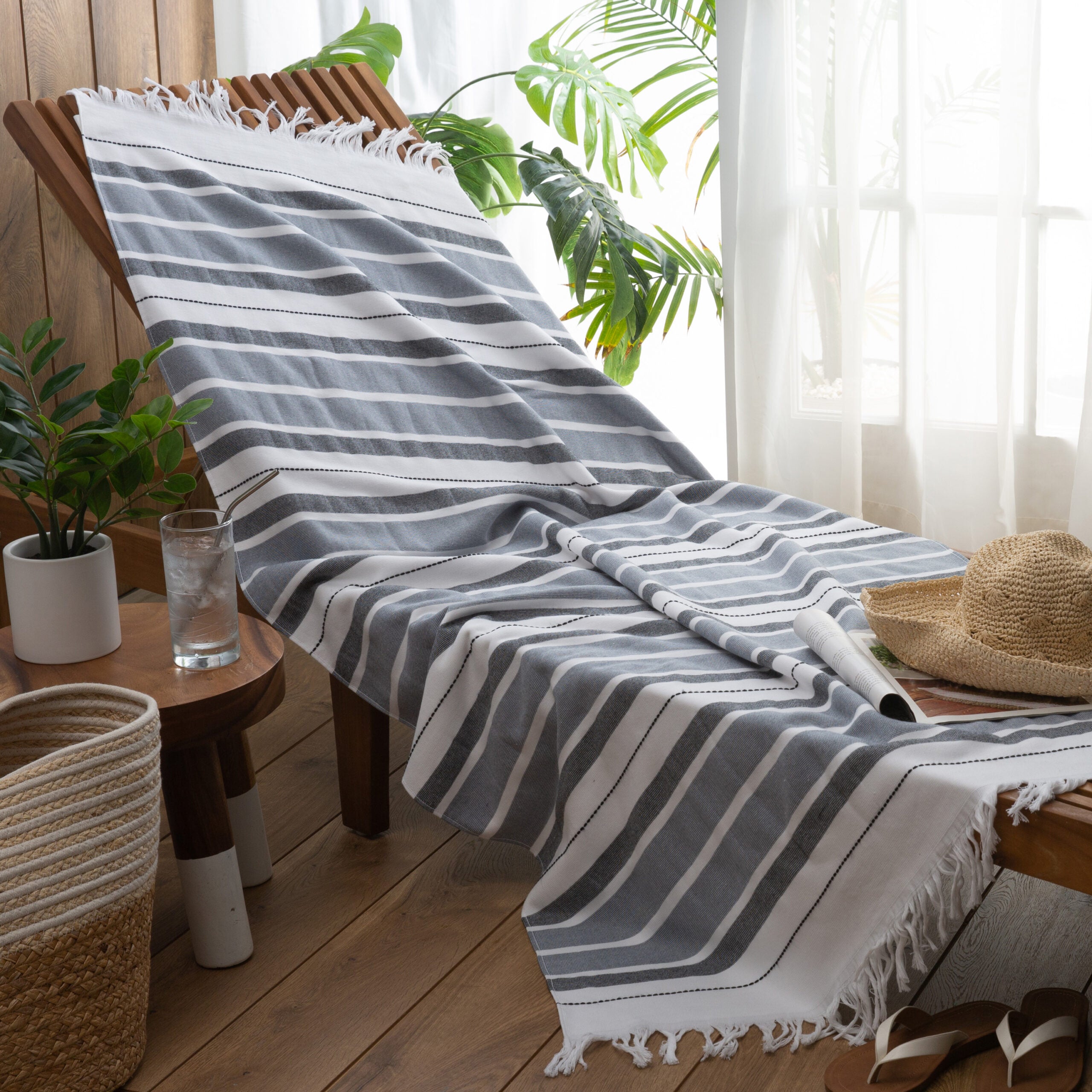 Antalya Beach Towel With Fringe – Grey – 35" x 70"