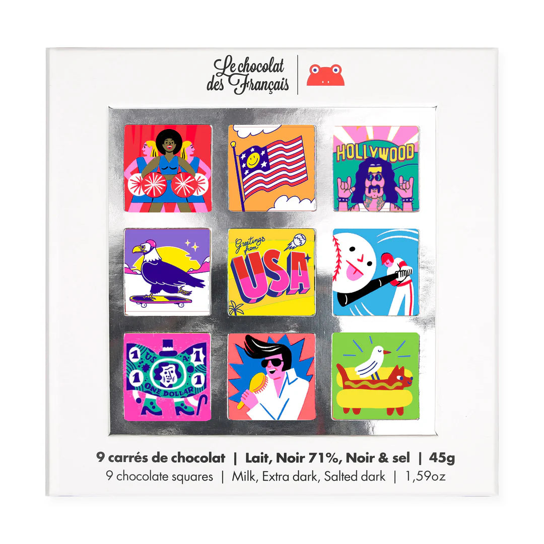Le Chocolat des Francais USA Theme Chocolate Squares – Box of 9 **