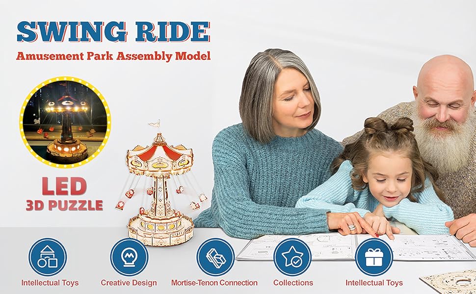 Music Box 3D Wooden Puzzle Kit for Kids & Adults – Swing Ride
