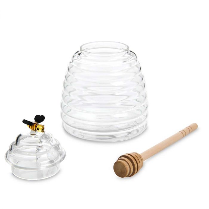 Glass Honey Jar with Lid and Honey Dipper