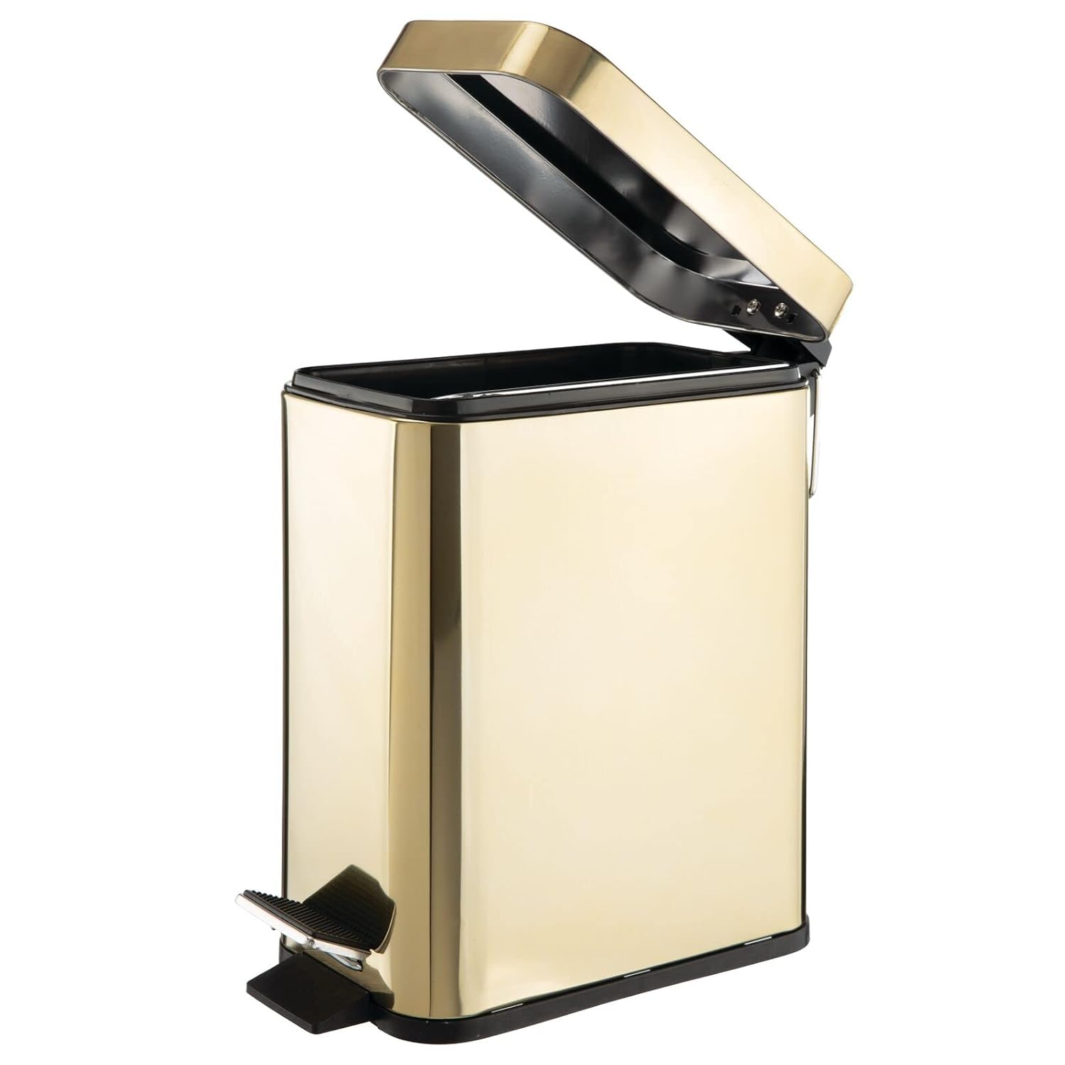 mDesign Small Modern 1.3 Gallon Rectangle Metal Lidded Step Trash Can – Soft Brass