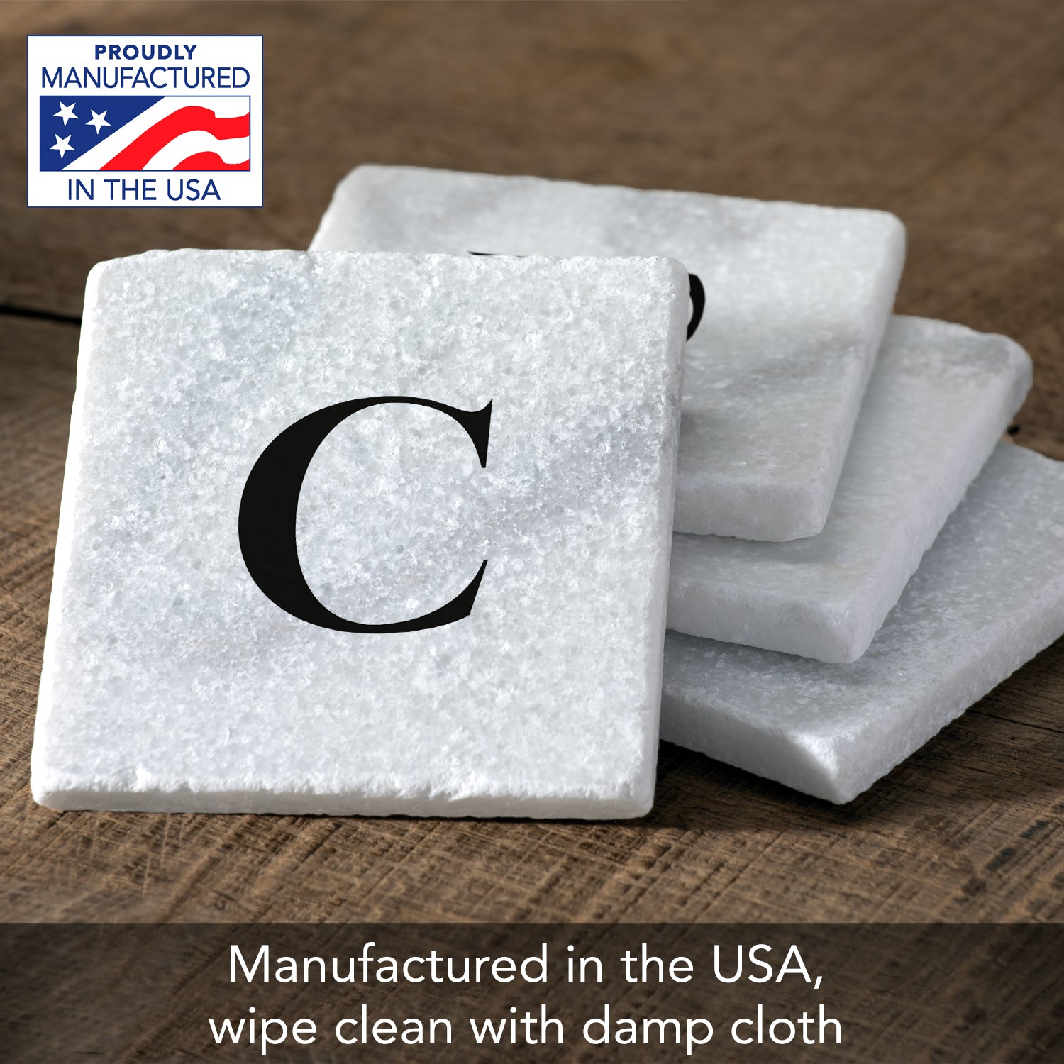 CounterArt Natural Marble Cork Backed Stone Coasters – "Letter C" – Set of 4