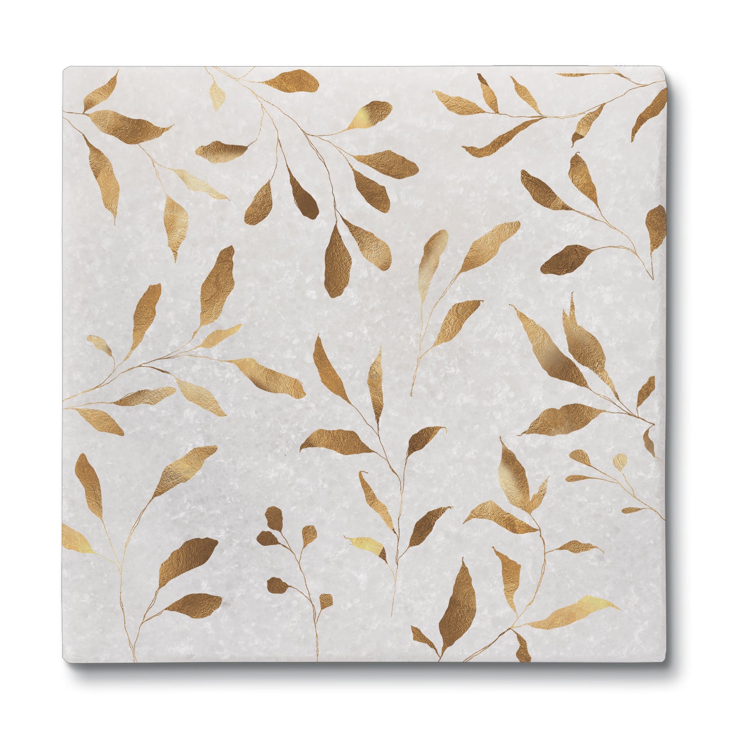 CounterArt Natural Marble Cork Backed Stone Coasters –Gilded Vine – Set of 4