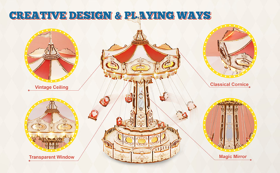 Music Box 3D Wooden Puzzle Kit for Kids & Adults – Swing Ride