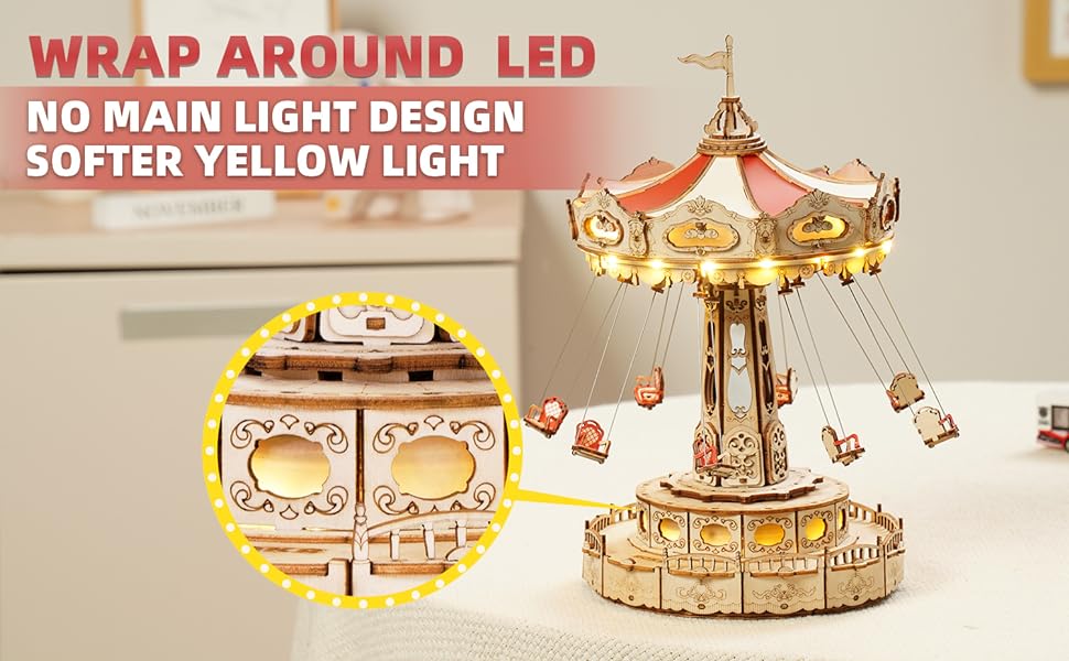 Music Box 3D Wooden Puzzle Kit for Kids & Adults – Swing Ride