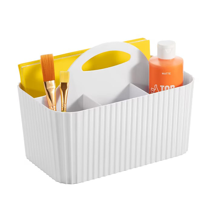 mDesign 4-Section Plastic Caddy Organizer with Handle – White