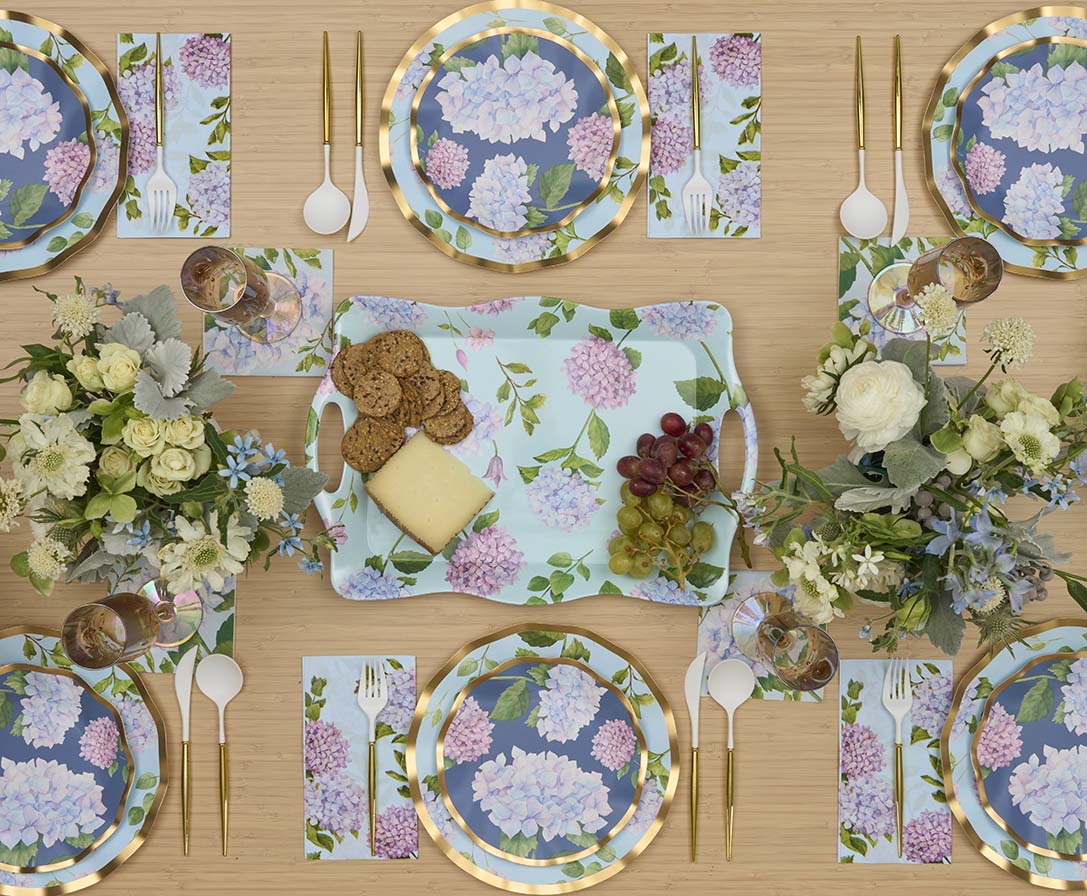 Platos Llanos Festoneados Sophistiplate - Paquete de 8 – Flores de Hortensia