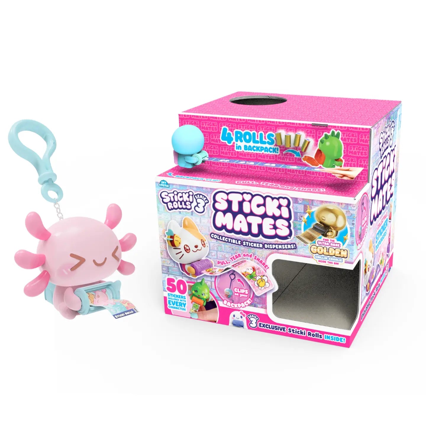 Sticki Mates Series 3 Sticker Dispensers with Clip on Character & 50 collectible stickers