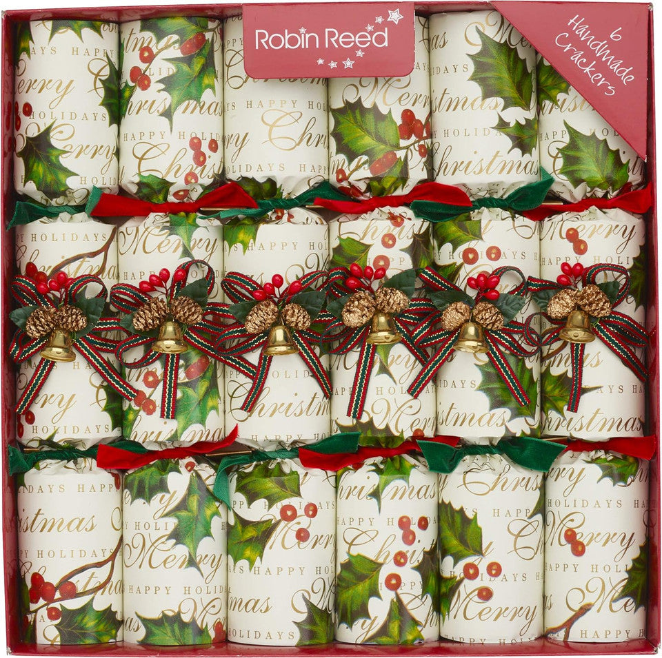 Robin Reed Holly Berry with Pine Cones & Bells Christmas Party Crackers – 6 Pack
