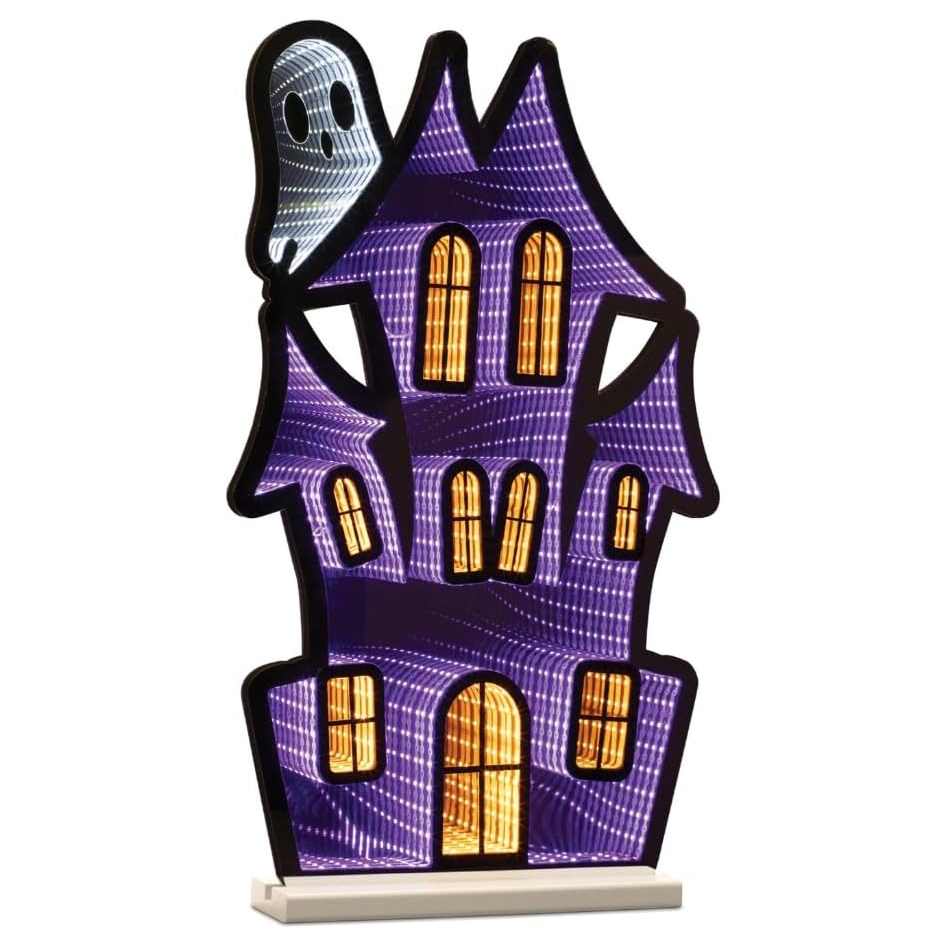 Haunted House with Ghost Infinity Light LED Halloween Decor – 23.5"