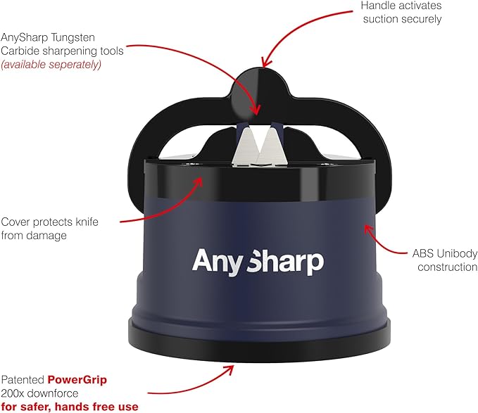 AnySharp Pro Knife One Handed Use Sharpener With Power Grip Surface – Navy