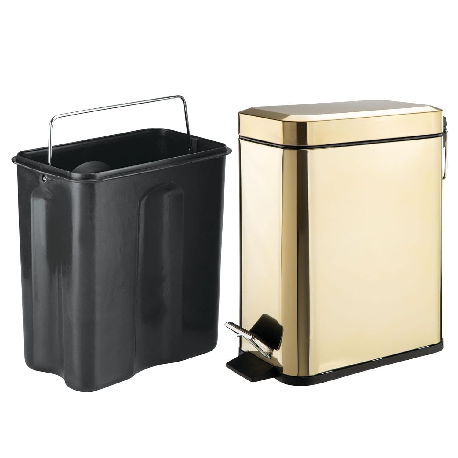 mDesign Small Modern 1.3 Gallon Rectangle Metal Lidded Step Trash Can – Soft Brass