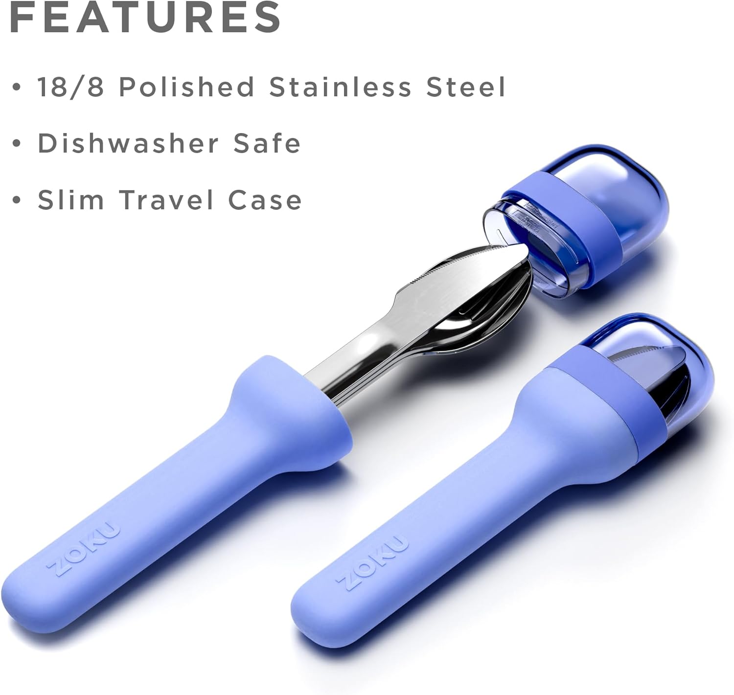 Juego de utensilios Zoku Pocket de acero inoxidable de 3 piezas – Azul