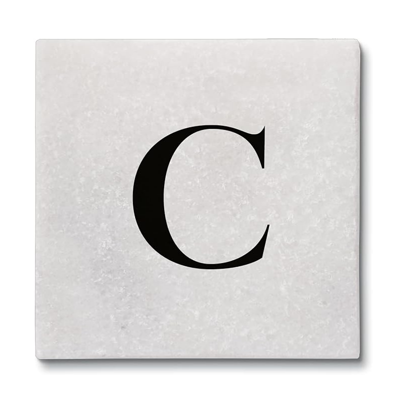 CounterArt Natural Marble Cork Backed Stone Coasters – "Letter C" – Set of 4