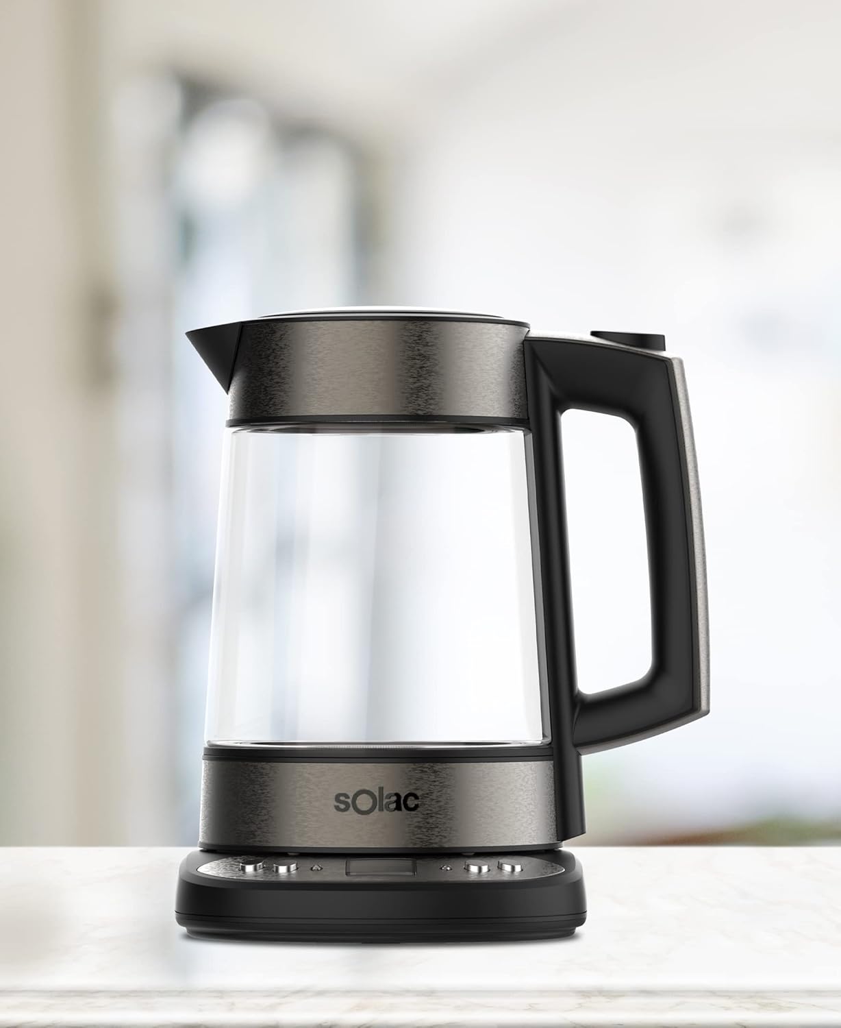 SOLAC Aroa Premium Electric Kettle – Adjustable Temp. Control – Dark Brushed Stainless Steel – 58oz.