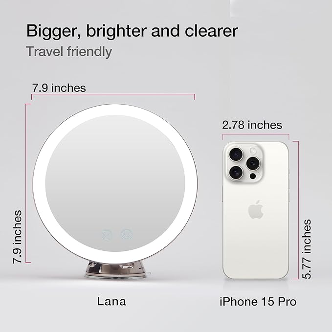 Fancii Lana LED Lighted 10X Magnifying Makeup Mirror – Rechargeable | Dimmable – 8"