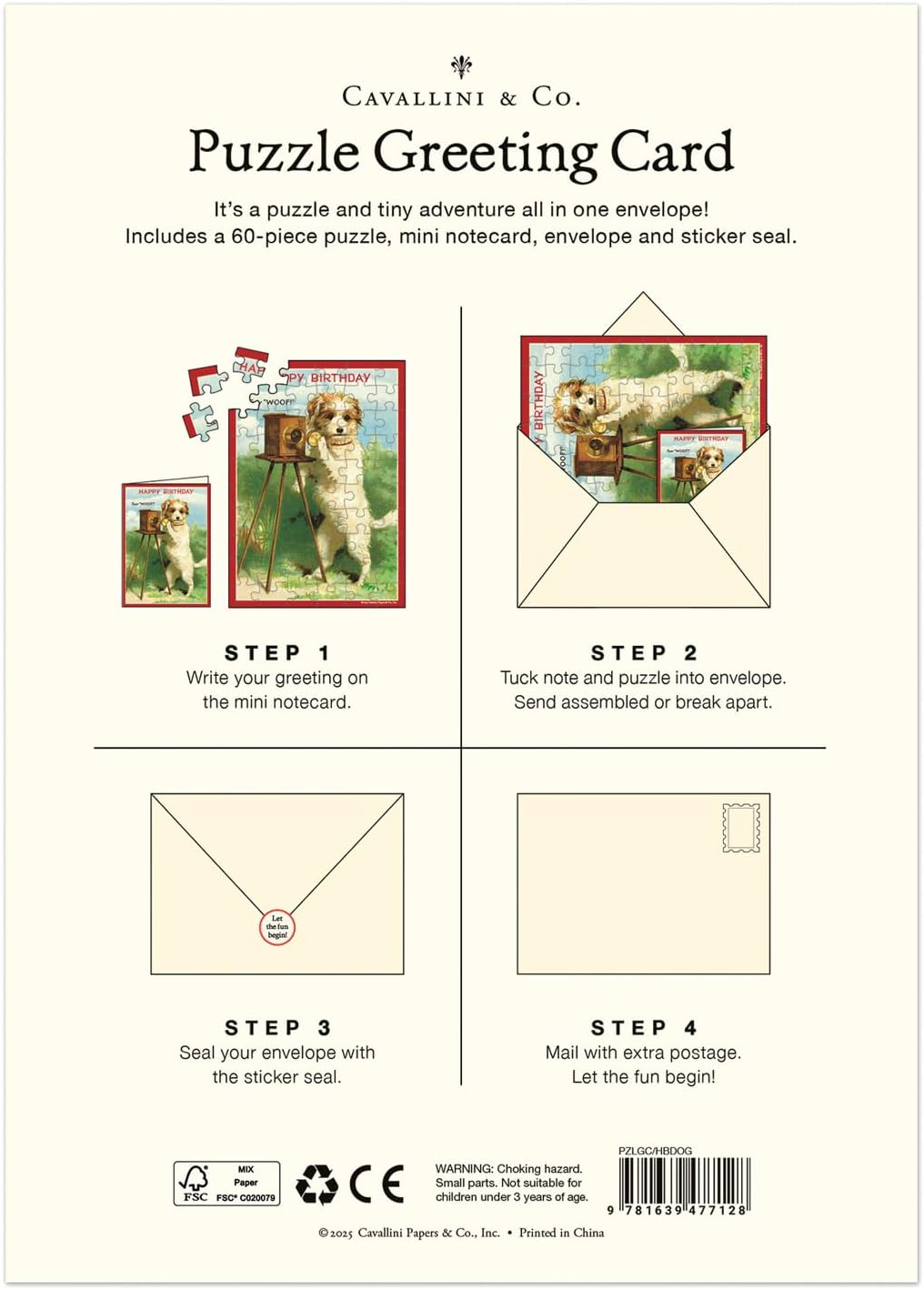 Cavallini & Co. Dog Puzzle Greeting Card – 5 x 7 – Happy Birthday
