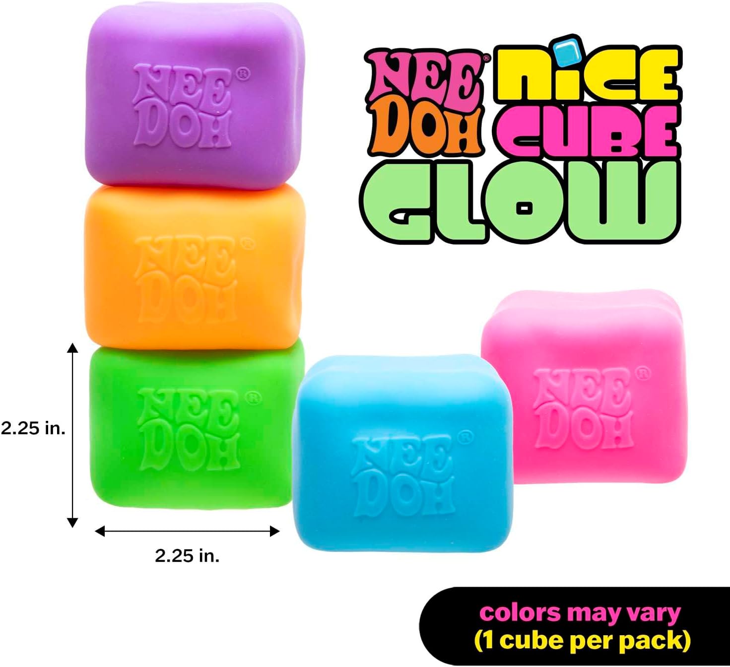 NeeDoh Glow in The Dark Squishy Stress Cube – Assorted – Each Sold Separately