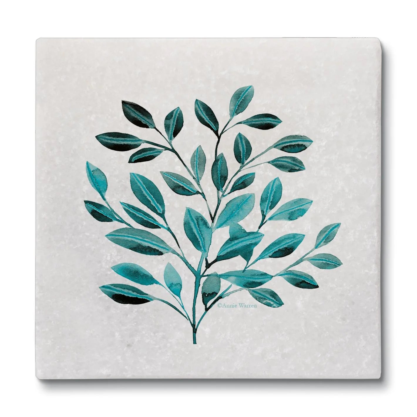 CounterArt Natural Marble Cork Backed Stone Coasters – "Leaves In Teal" – Set of 4