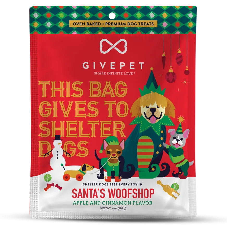 GivePet Soft Baked Dog Treats – Santa's Woofshop – 6oz Bag