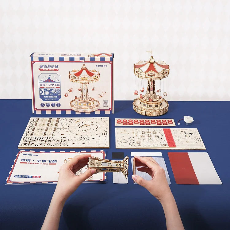 Music Box 3D Wooden Puzzle Kit for Kids & Adults – Swing Ride