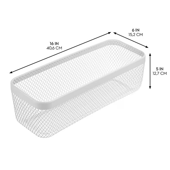 mDesign Wire Mesh Basket – White – 16” x 6” x 5"