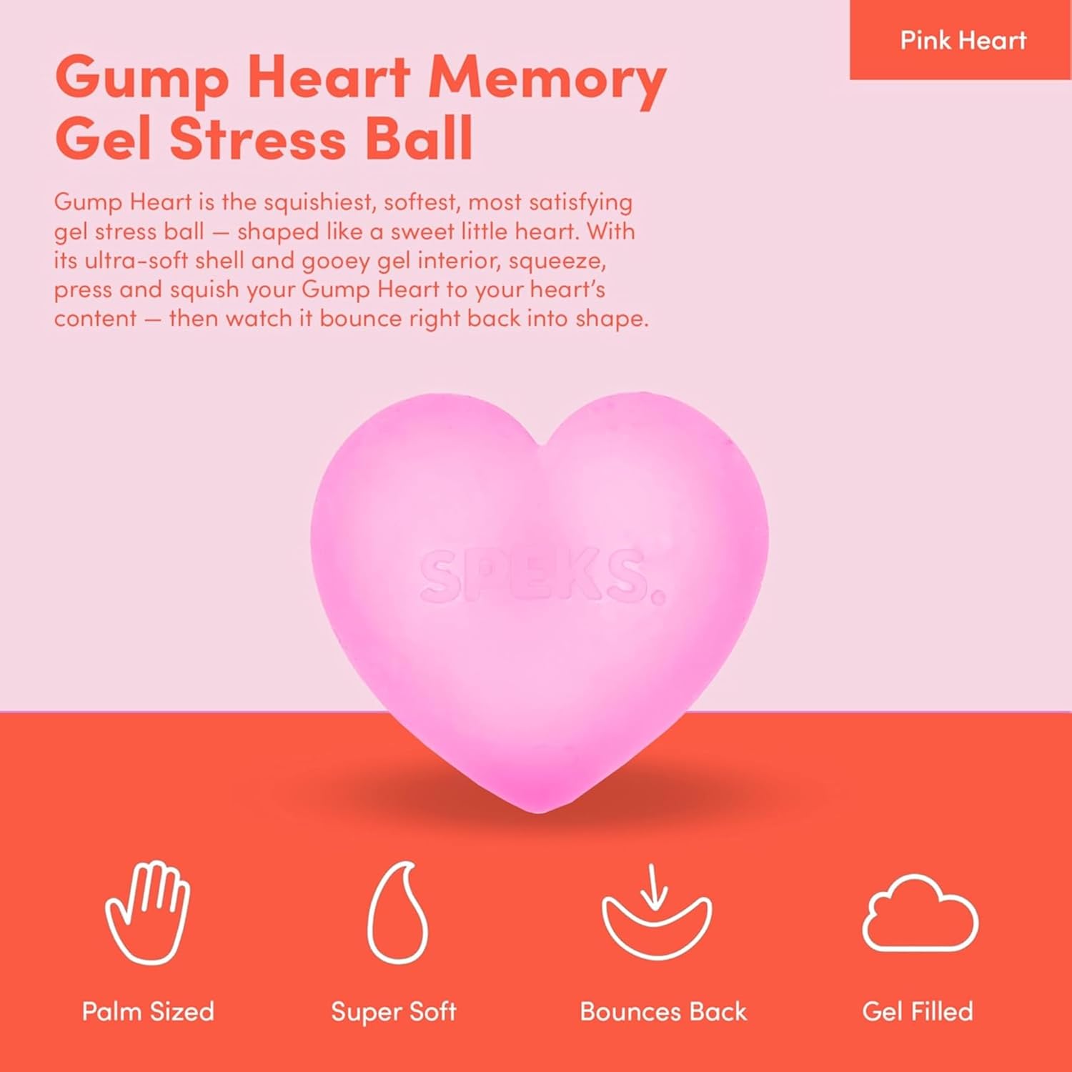 Speks Gump Heart Memory Gel Stress Ball – Assorted - Pink | Red - Each Sold Separately
