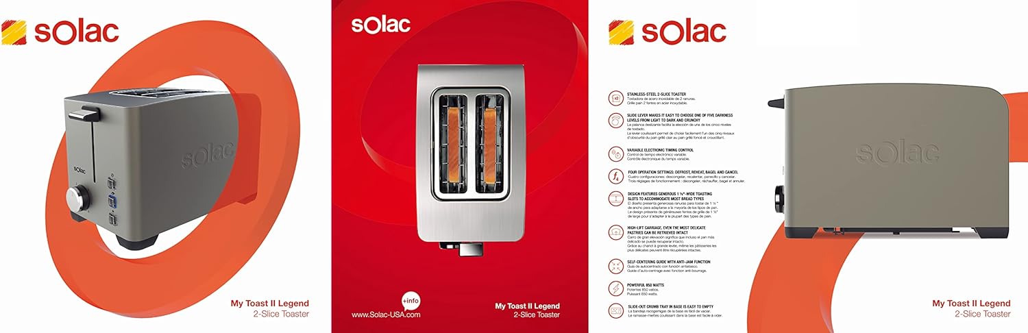 Solac My Toast II Legend Dark Stainless Toaster – 2-Slice