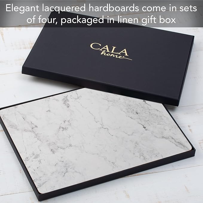 Highland Home Hardboard Cork-Backed Placemats – White Marble – Set of 4