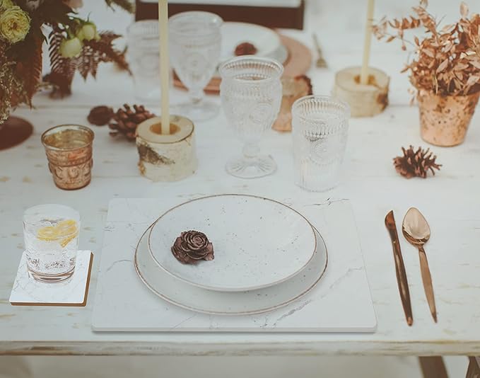 Highland Home Hardboard Cork-Backed Placemats – White Marble – Set of 4