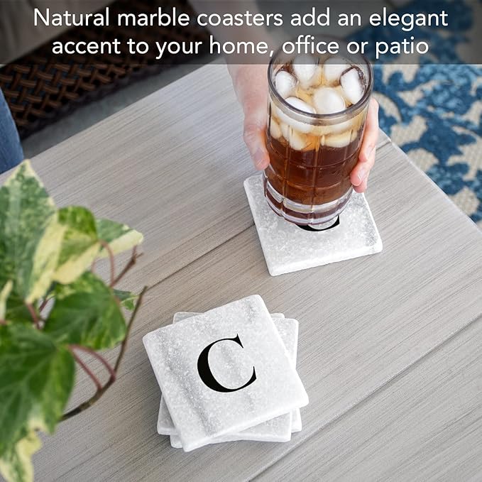 CounterArt Natural Marble Cork Backed Stone Coasters – "Letter C" – Set of 4