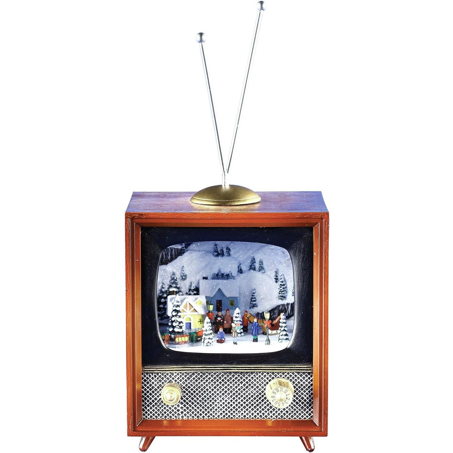 Lighted LED Musical Village Snow Globe Holiday TV - Brown