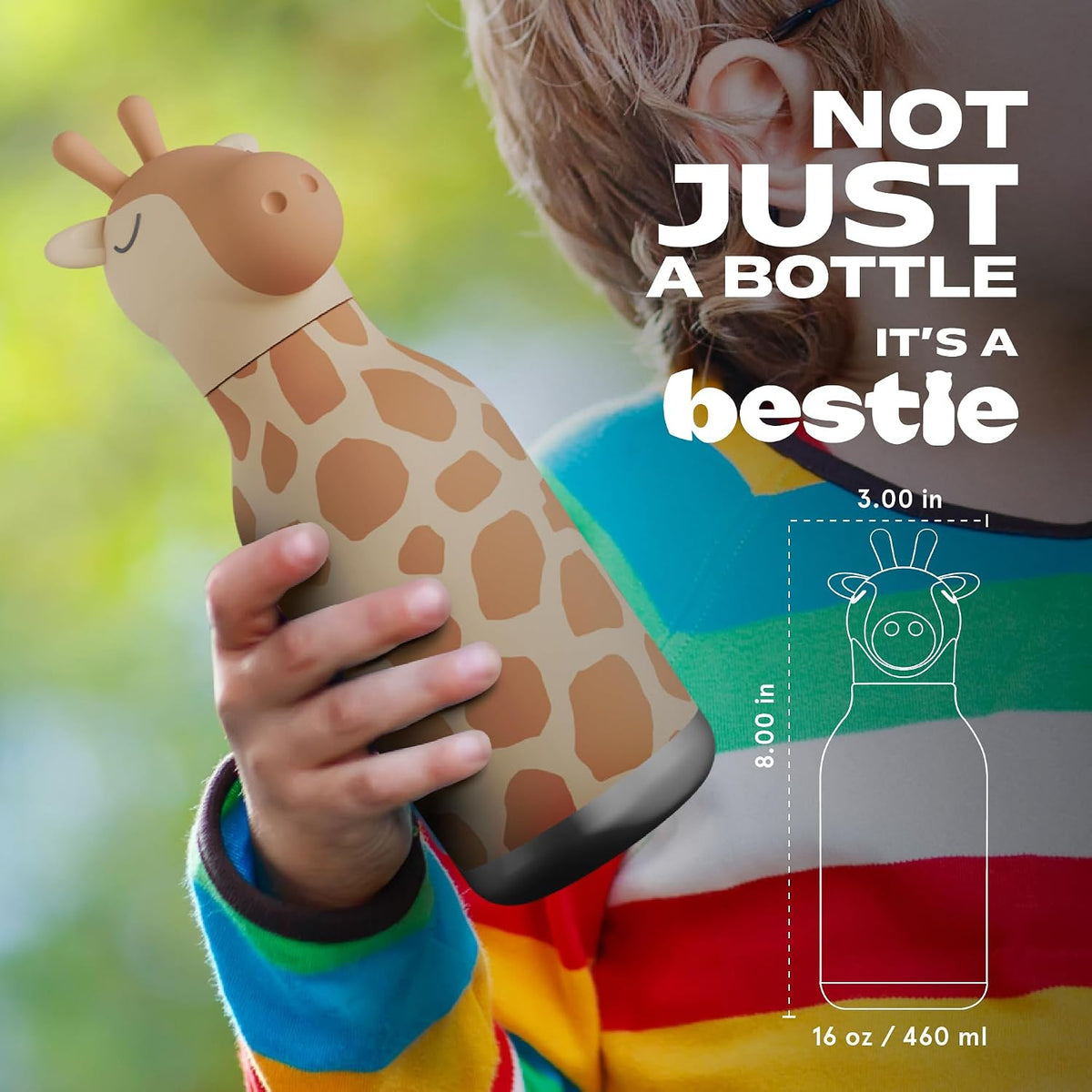 ASOBU Bestie Water Bottle – Giraffe – 16oz – 3" X 8"
