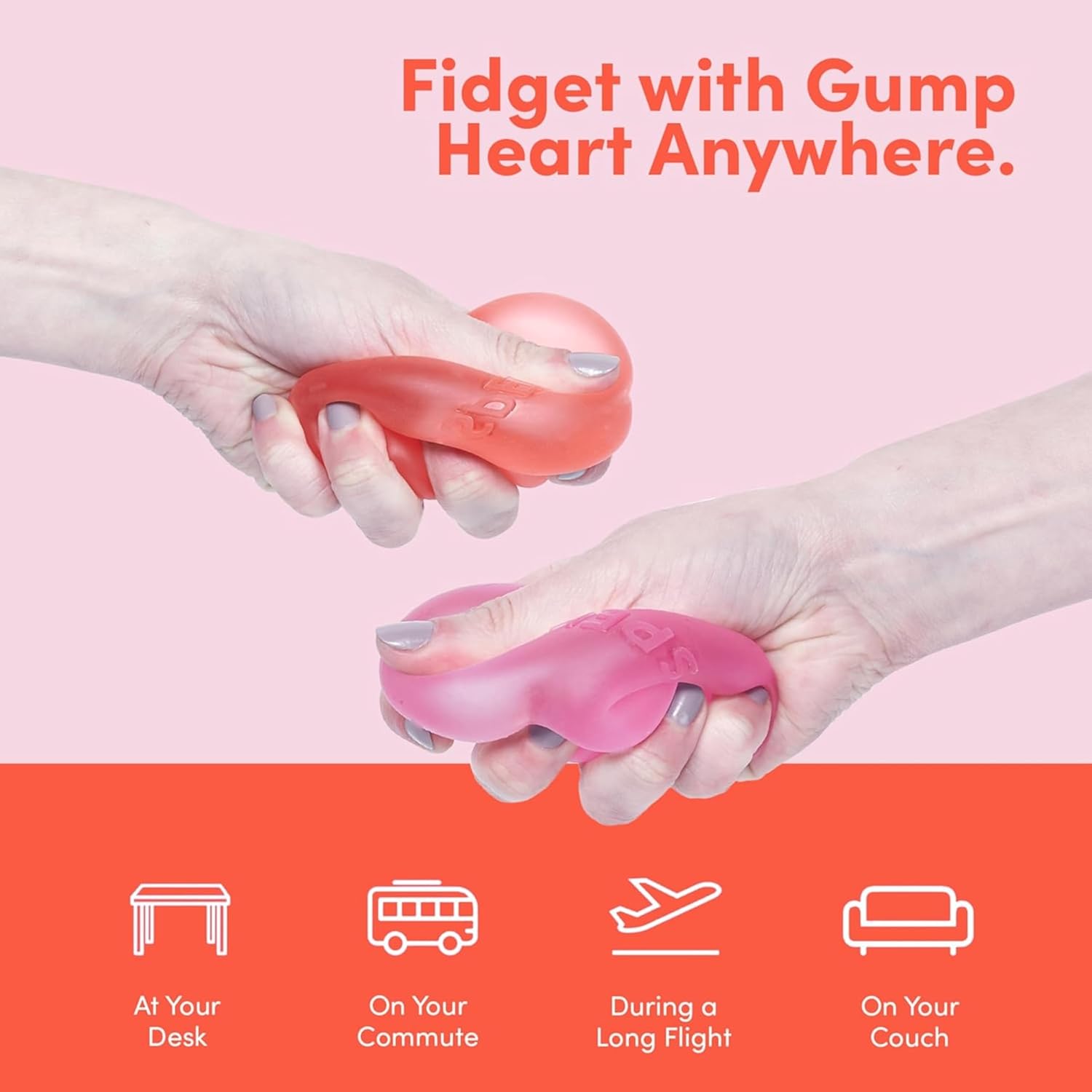 Speks Gump Heart Memory Gel Stress Ball – Assorted - Pink | Red - Each Sold Separately
