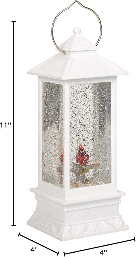 Roman Lighted Swirl Cardinal & Confetti Christmas Lantern 11"