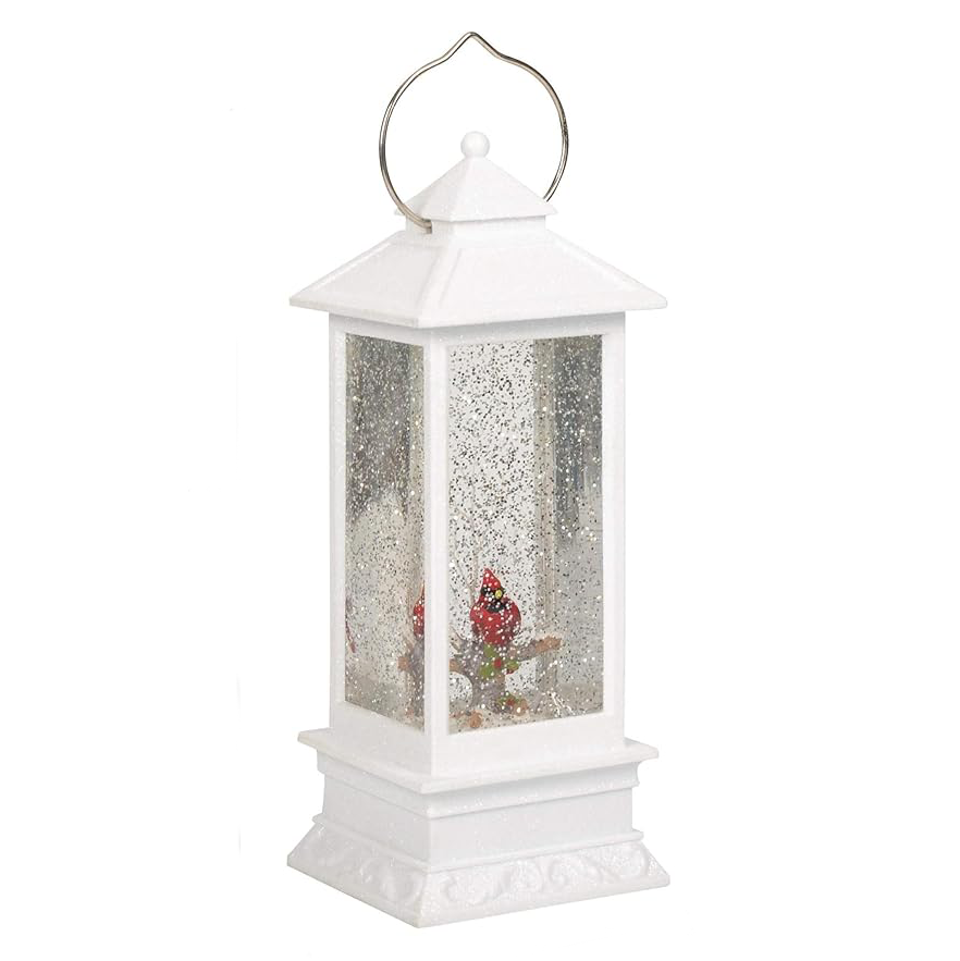 Roman Lighted Swirl Cardinal & Confetti Christmas Lantern 11"