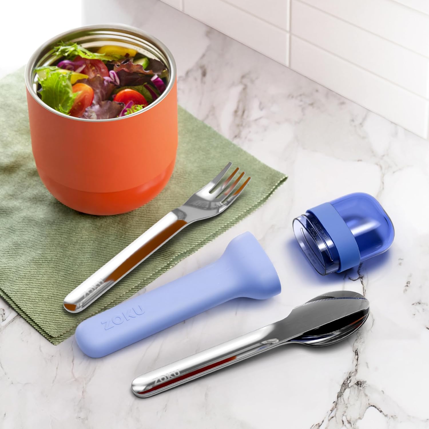 Juego de utensilios Zoku Pocket de acero inoxidable de 3 piezas – Azul