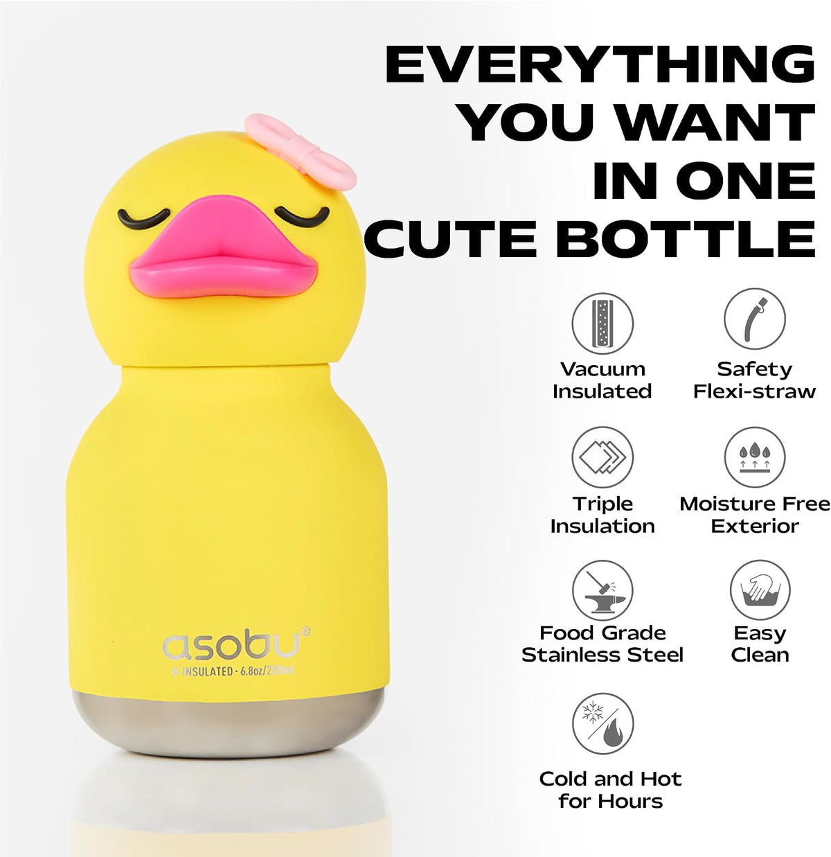 ASOBU Bestie Mini Water Bottle – Ducky – 6.7oz – 3.2" X 5.5"