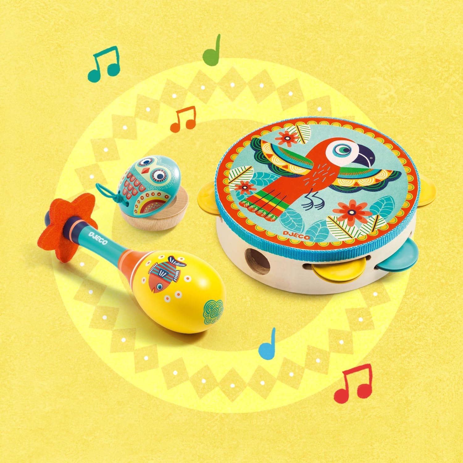 Djeco Animambo – Tambourine | Maraca | Castanet – Music Instrument Set