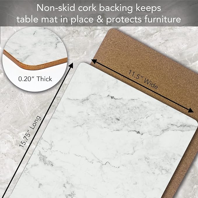 Highland Home Hardboard Cork-Backed Placemats – White Marble – Set of 4