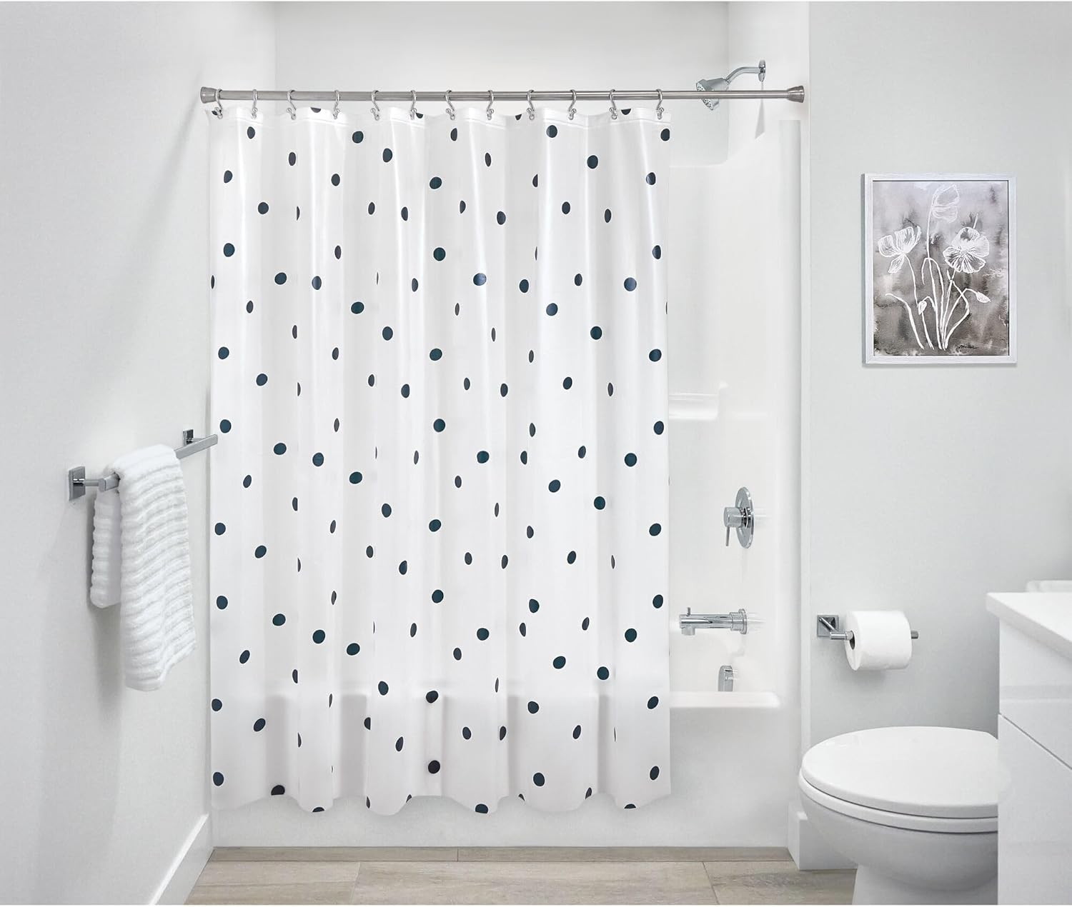IDesign Water Resistant Peva Shower Curtain – Black Dots – 72" x 72"