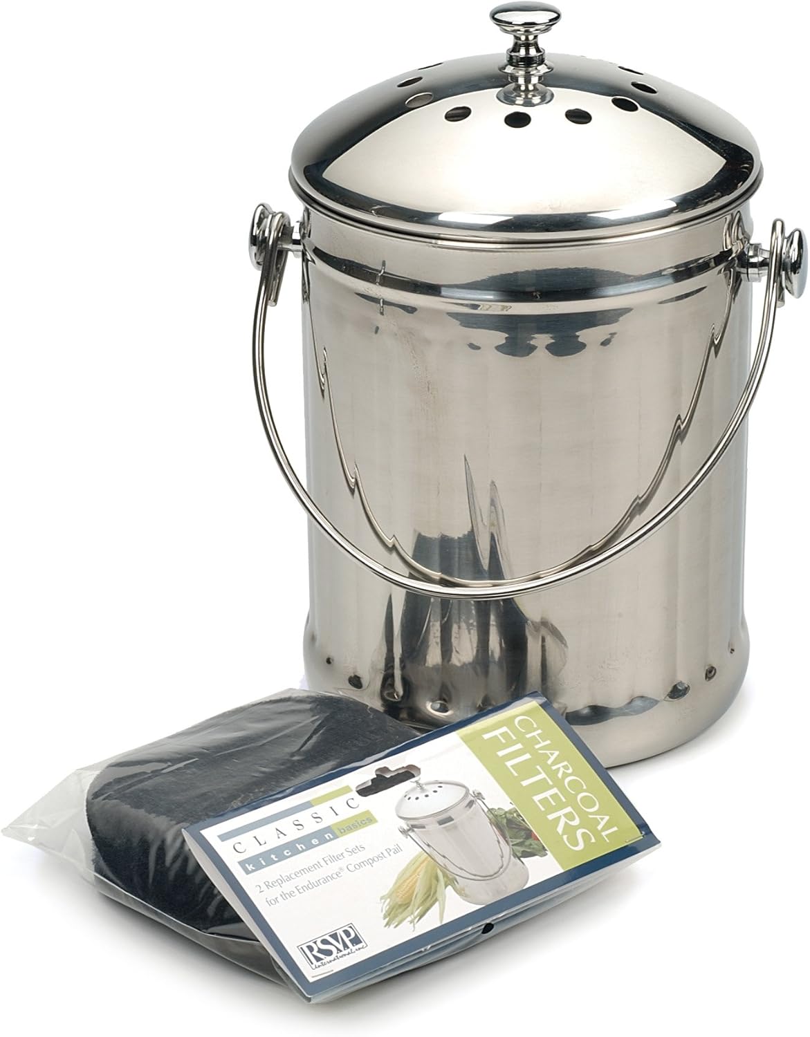 Stainless Steel Compost Pail with Odor Filter – Dishwasher Safe – 1 Gallon Capacity